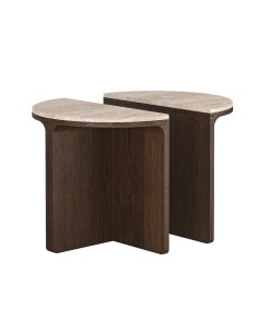 Haiden Half Moon Nest of Tables with Travertine Top - Dark Oak