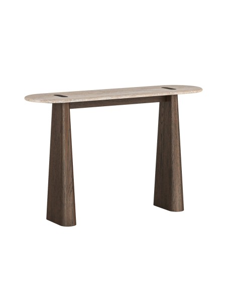 Haiden Console Table with Travertine Top - Dark Oak