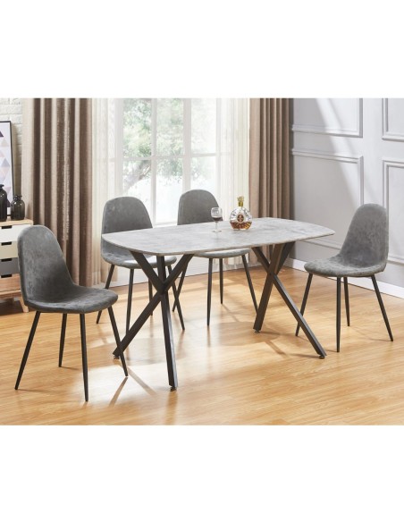 Athens Rectangular Table Dining Set (x4 Chairs) - Concrete Effect
