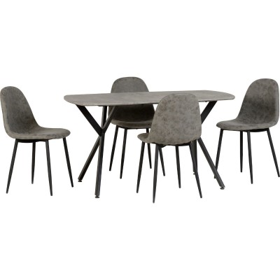 Athens Rectangular Table Dining Set (x4 Chairs) - Concrete Effect