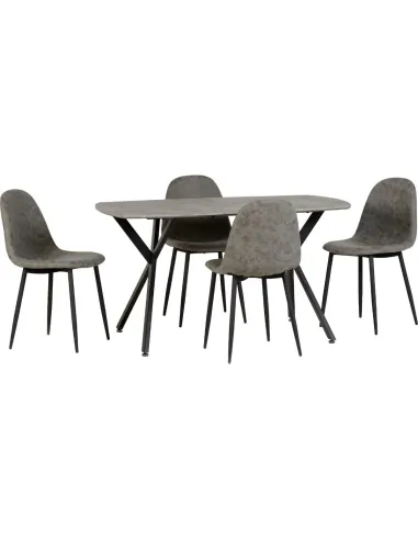 Athens Rectangular Table Dining Set (x4 Chairs) - Concrete Effect
