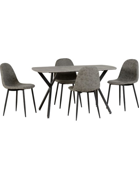Athens Rectangular Table Dining Set (x4 Chairs) - Concrete Effect