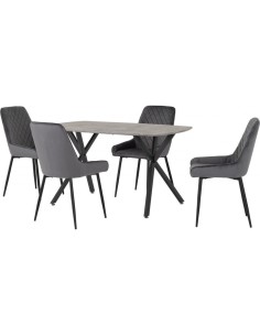 Athens Rectangular Table & Avery Dining Set (x4 Chairs) - Concrete/Grey Velvet