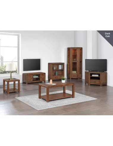 Oakridge Low Bookcase With 2 Drawers - Dark Oak