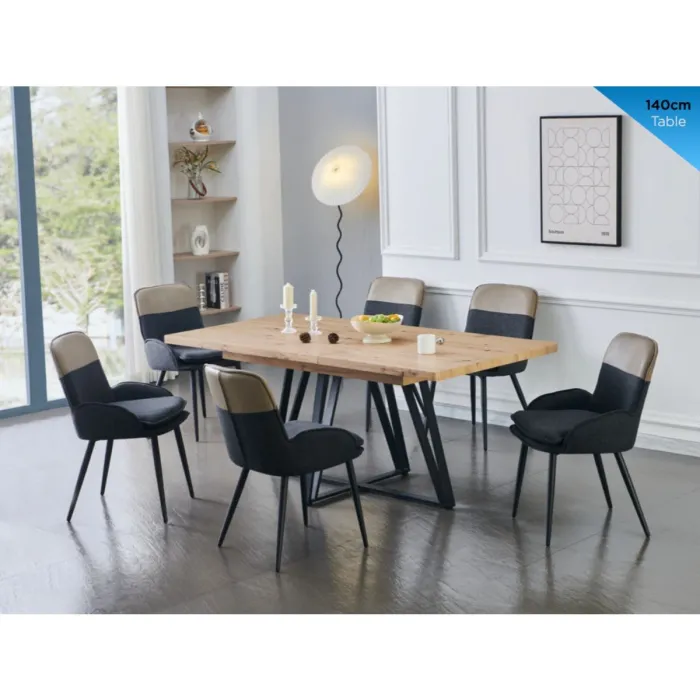 Callington 1.4 - 1.8m Extending Dining Table - Oak and Black