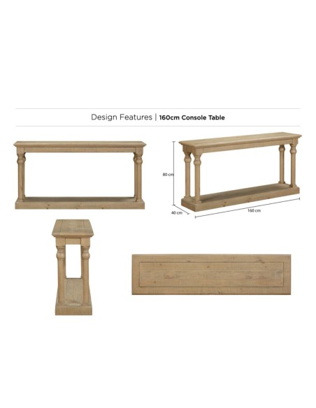 Chateau 160cm Console Table - Rustic