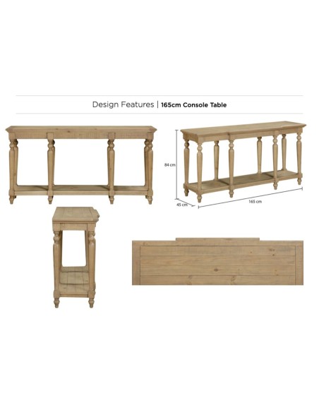 Chateau 165cm Console Table - Rustic