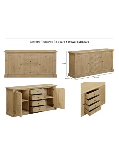 Chateau 2 Door 4 Drawer Sideboard - Rustic