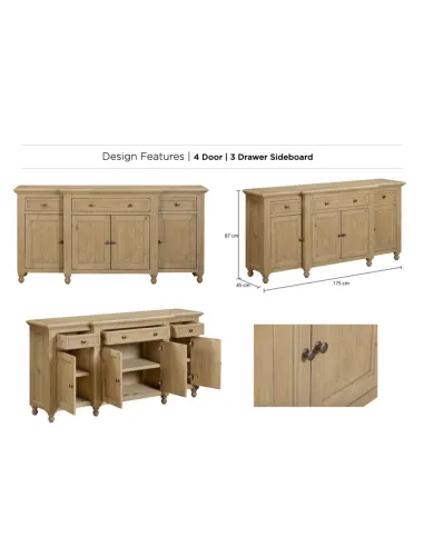 Chateau 4 Door 3 Drawer Sideboard - Rustic