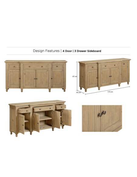 Chateau 4 Door 3 Drawer Sideboard - Rustic