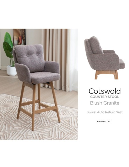 Cotswold Fabric Counter Stool - Blush Granite