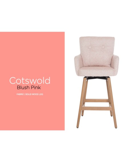 Cotswold Fabric Counter Stool - Blush Pink