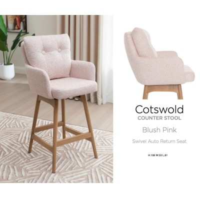 Cotswold Fabric Counter Stool - Blush Pink