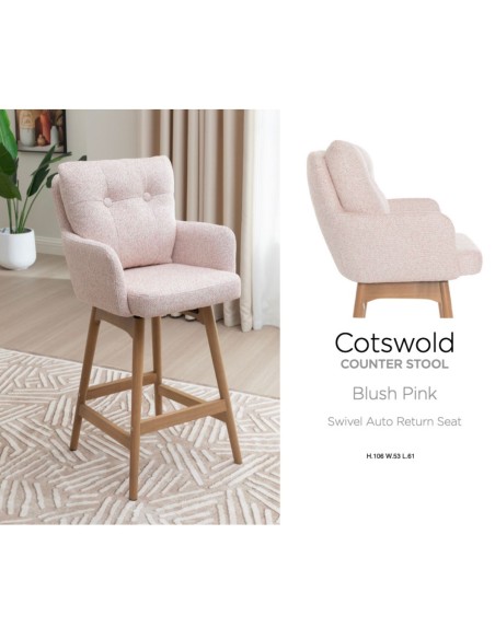 Cotswold Fabric Counter Stool - Blush Pink