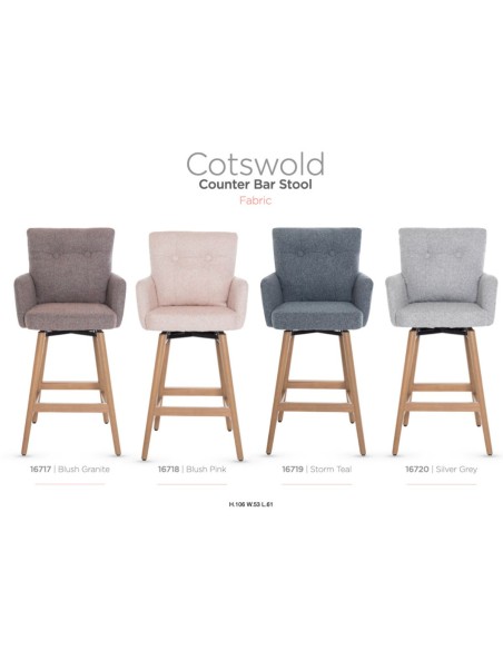 Cotswold Fabric Counter Stool - Blush Pink