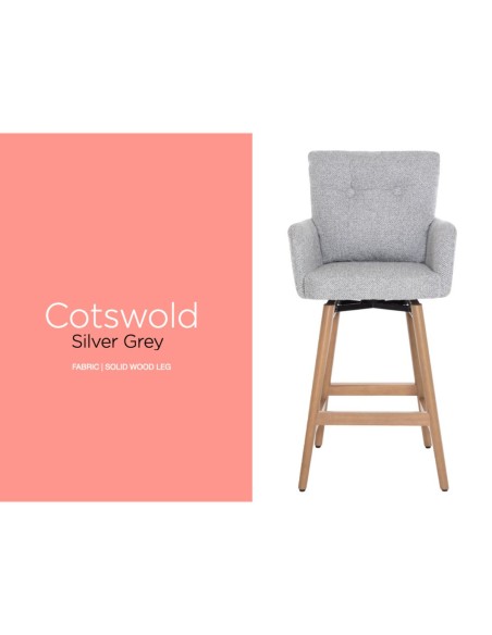 Cotswold Fabric Counter Stool - Silver Grey