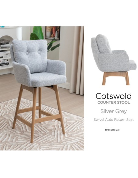 Cotswold Fabric Counter Stool - Silver Grey
