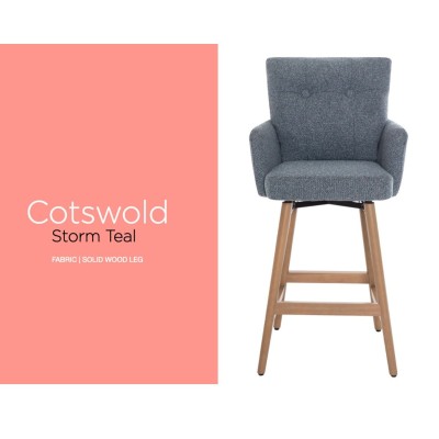 Cotswold Fabric Counter Stool - Storm Teal