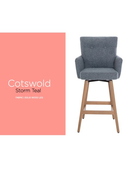 Cotswold Fabric Counter Stool - Storm Teal