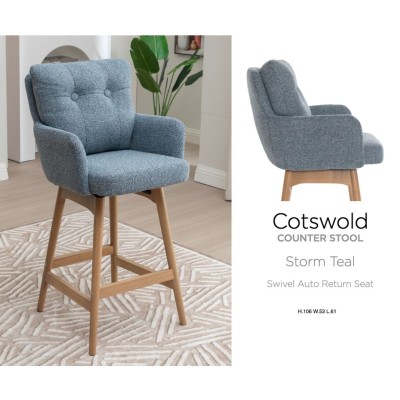 Cotswold Fabric Counter Stool - Storm Teal