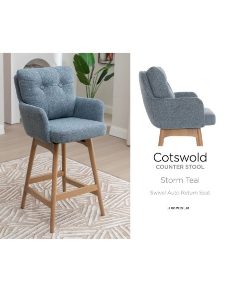 Cotswold Fabric Counter Stool - Storm Teal
