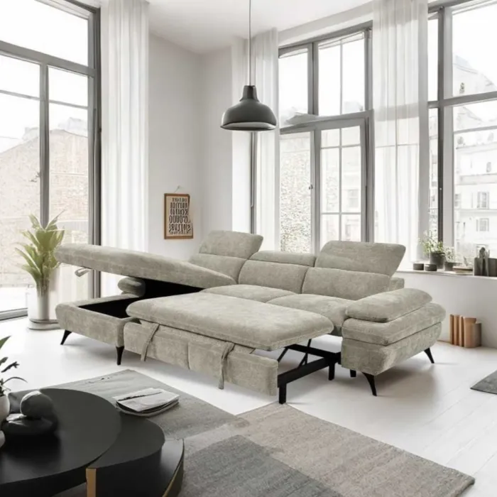 Hannah LHF Chaise Sofabed - Cream