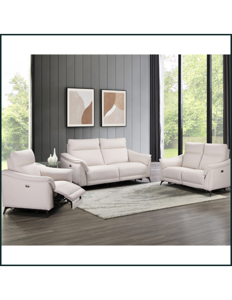 Austin Electric 3 Seater Sofa - White Fabric