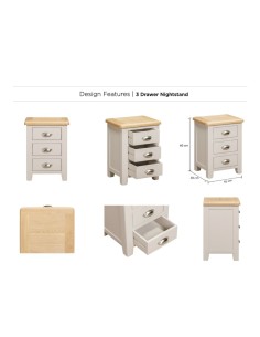 Windermere 3 Drawer Bedside Locker - Oyster Grey 2