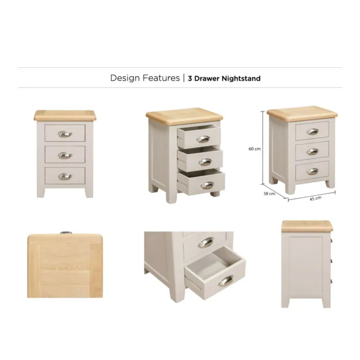 Windermere 3 Drawer Nightstand - Oyster Grey
