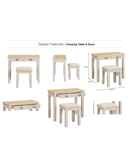 Windermere Dressing Table + Stool - Oyster Grey