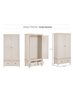 Windermere Double Wardrobe with 2 Drawers - Oyster Grey 2
