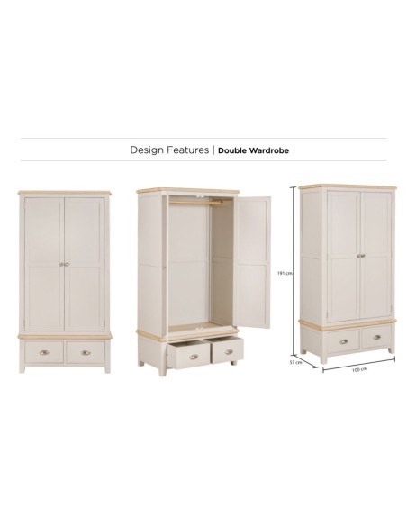 Windermere Double Wardrobe with 2 Drawers - Oyster Grey