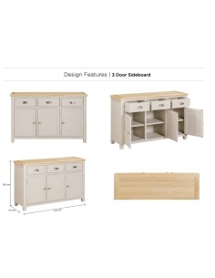 Windermere 3 Door Sideboard - Oyster Grey 2