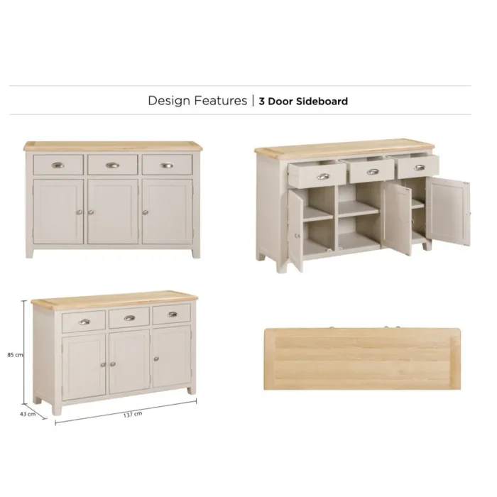 Windermere 3 Door Sideboard - Oyster Grey