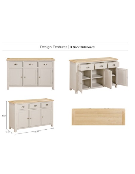 Windermere 3 Door Sideboard - Oyster Grey