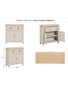 Windermere 1 Drawer 2 Door Compact Sideboard - Oyster Grey 2