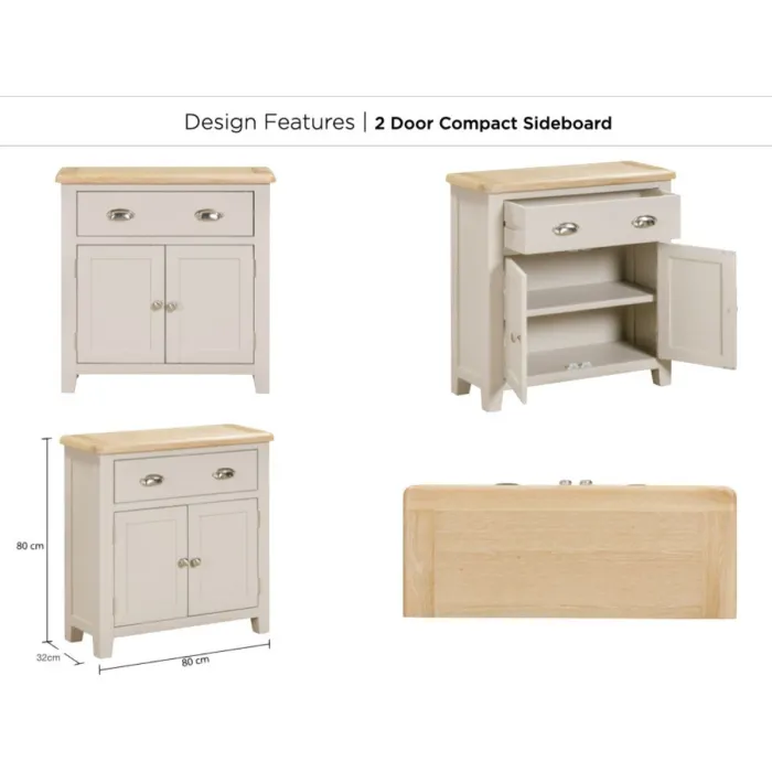 Windermere 1 Drawer 2 Door Compact Sideboard - Oyster Grey