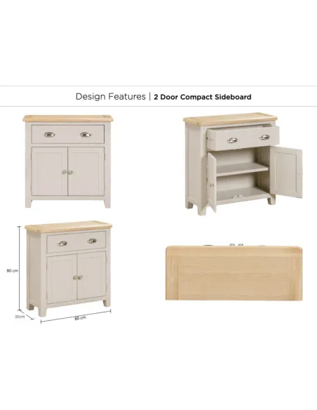 Windermere 1 Drawer 2 Door Compact Sideboard - Oyster Grey
