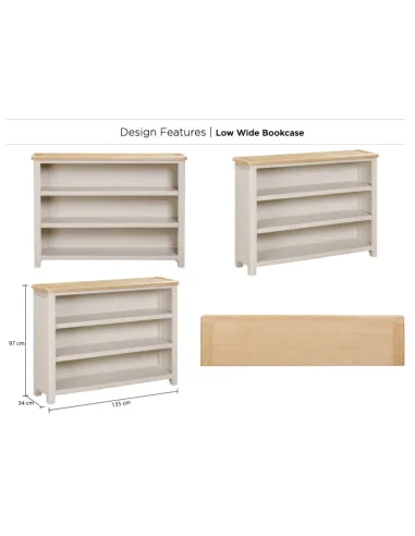 Windermere Wide Low Bookcase - Oyster Grey