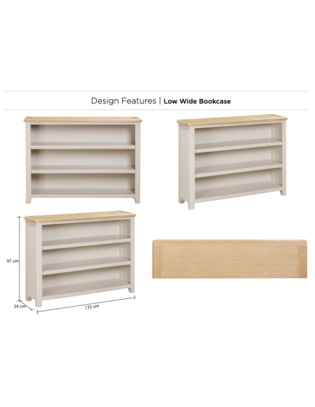 Windermere Wide Low Bookcase - Oyster Grey