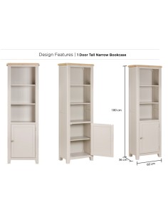 Windermere 1 Door Tall Narrow Bookcase - Oyster Grey 2