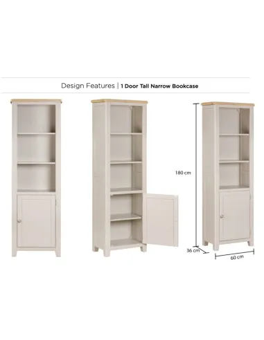 Windermere 1 Door Tall Narrow Bookcase - Oyster Grey