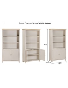 Windermere 2 Door Tall Wide Bookcase - Oyster Grey 2