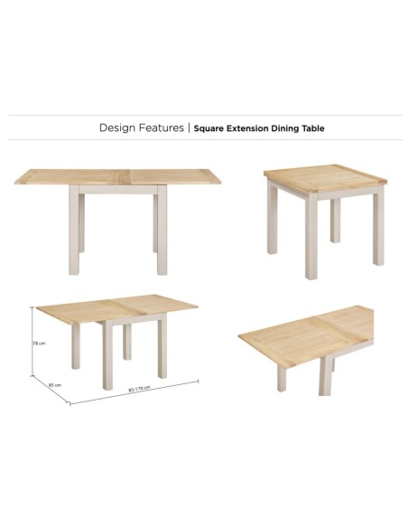 Windermere Square Extending Dining Table - Oyster Grey