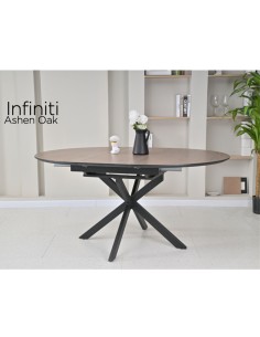 Infiniti 120-160cm Round Extending Dining Table - Ashen Oak