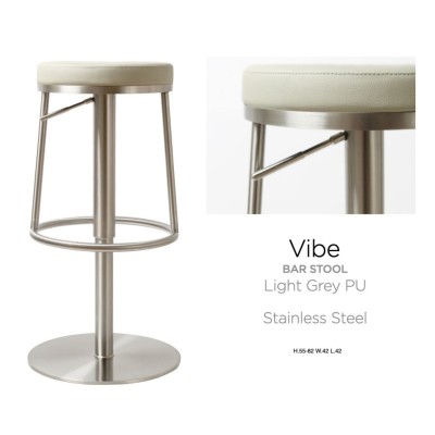 Vibe Barstool - Stainless Steel/Light Grey PU