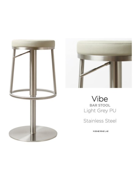 Vibe Barstool - Stainless Steel/Light Grey PU