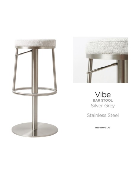 Vibe Barstool - Stainless Steel/Silver Grey