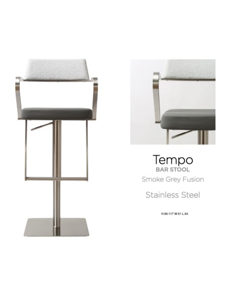 Tempo Barstool - Stainless Steel/Smoke Grey Fusion
