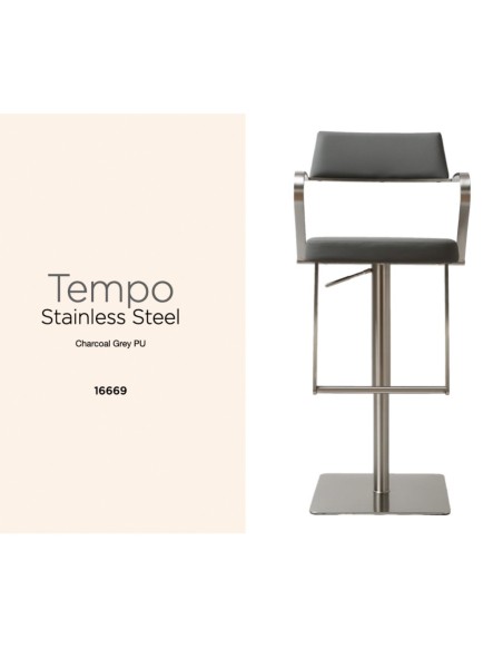 Tempo Barstool - Stainless Steel/Charcoal Grey PU